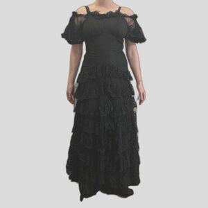 Vintage BULLOCKS WILSHIRE Black Ruffle Gothic Whimsy Maxi Dress Women's Sz Small